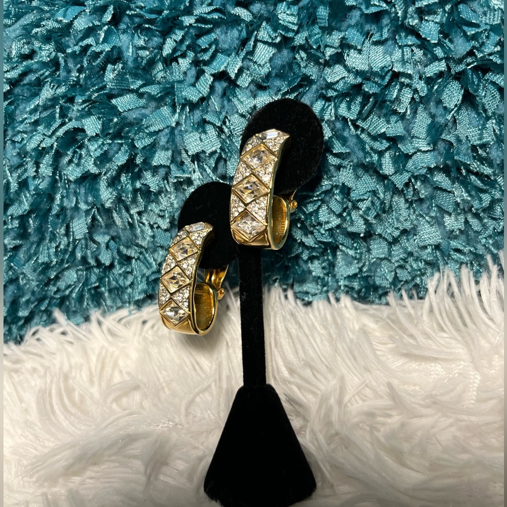 Vintage Swarovski Crystal swan stamped earrings